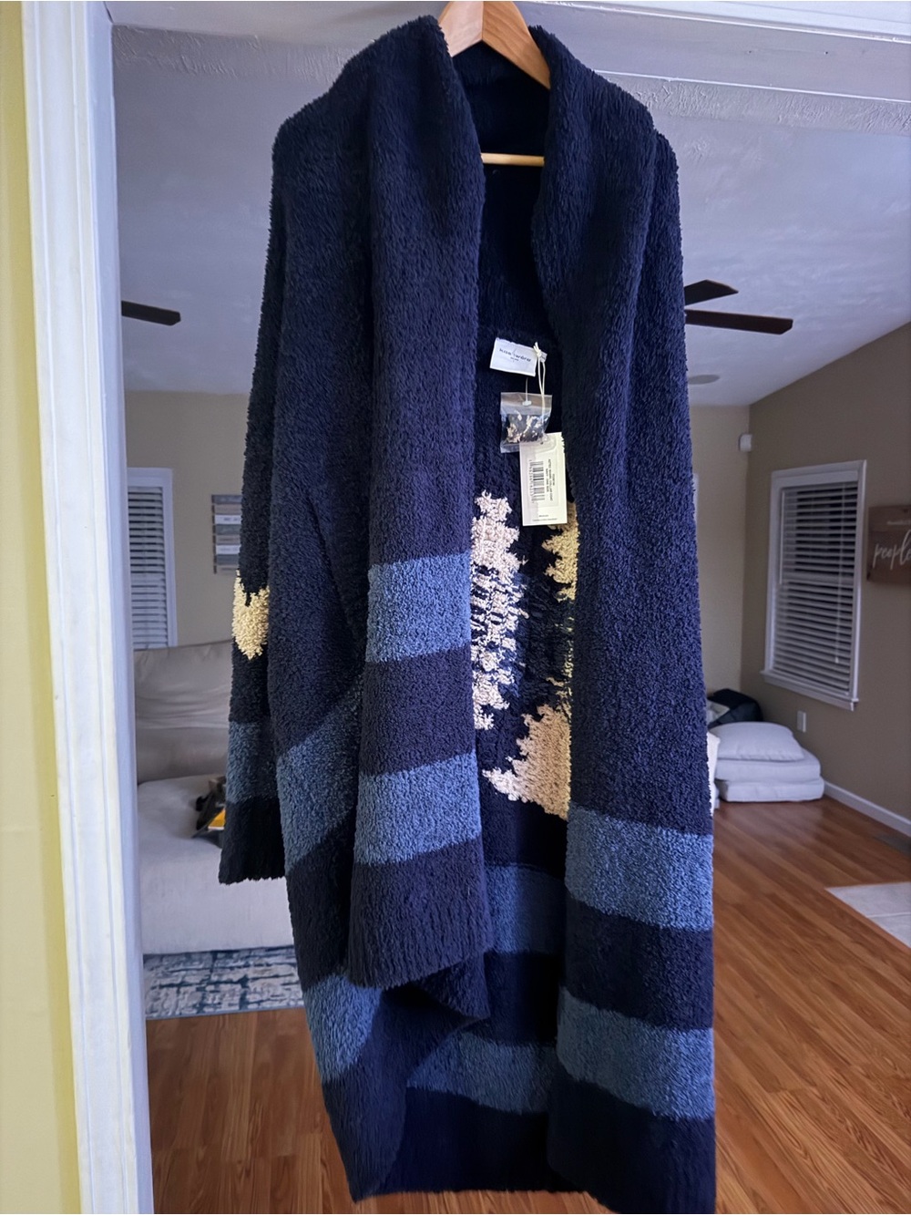 Cozy Navy & Blue Striped Women's Sweater Cardigan